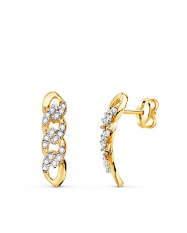 Pendientes oro 18k bicolor eslabones circonita 16x4mm