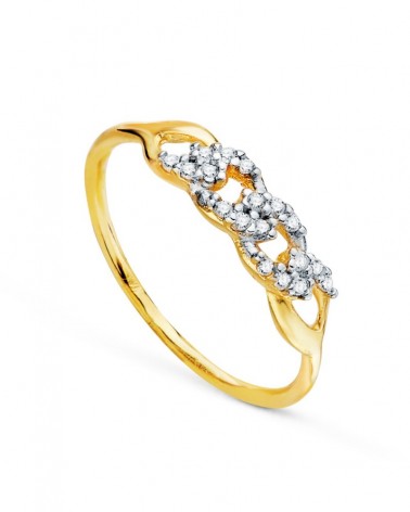 Sortija oro 18k bicolor eslabones circonitas 1mm