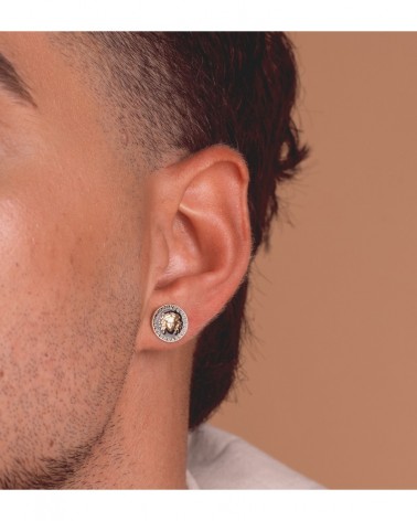 Pendientes oro 18k Medusa esmalte negro 12mm