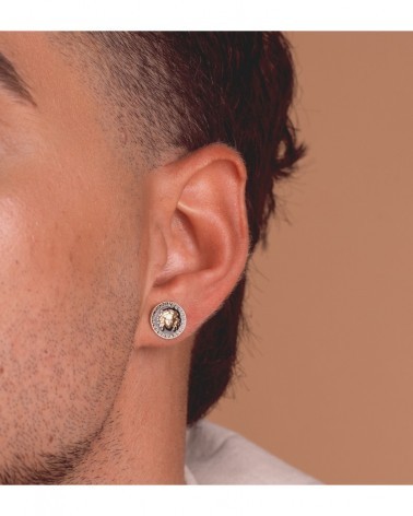 Pendientes oro 18k Medusa esmalte negro 12mm