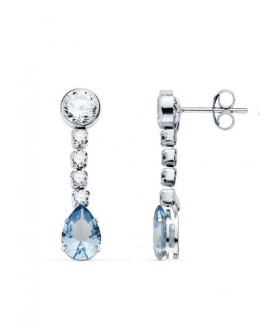 Pendientes oro blanco 18k aguamarina gota circonitas 22mm
