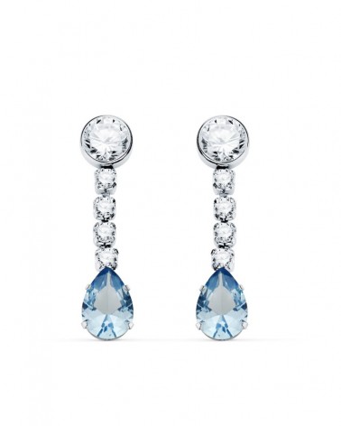 Pendientes oro blanco 18k aguamarina gota circonitas 22mm