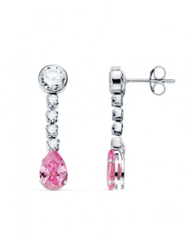 Pendientes oro 18k rosa coral gota circonitas 22mm