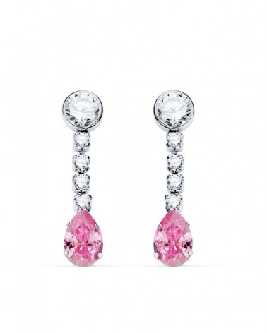 Pendientes oro 18k rosa coral gota circonitas 22mm