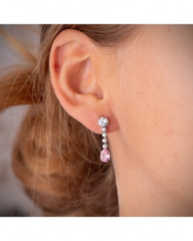Pendientes oro 18k rosa coral gota circonitas 22mm