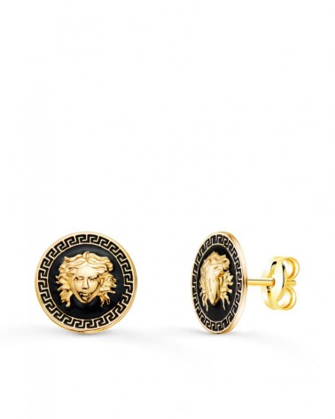 Pendientes oro 18k medusa esmalte negro 10mm