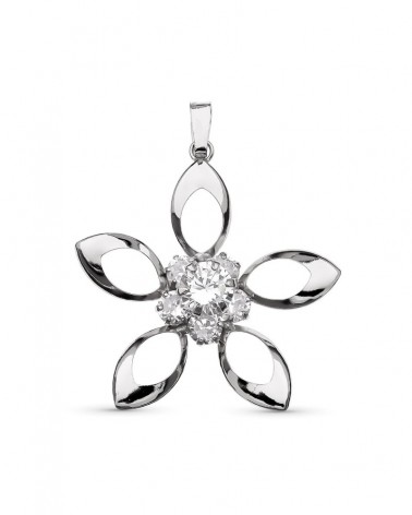 Colgante oro 18k blanco flor circonitas 30x29mm