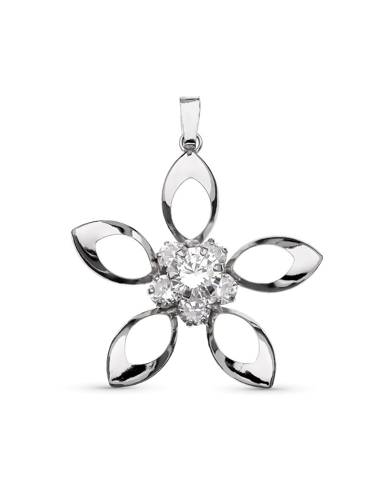 Colgante oro 18k blanco flor circonitas 30x29mm