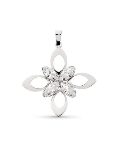 Colgante oro blanco 18k flor circonitas 32x29mm