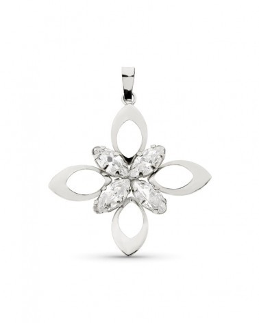 Colgante oro blanco 18k flor circonitas 32x29mm