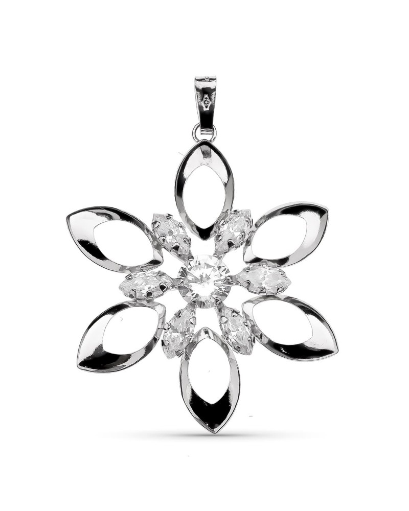 Colgante oro blanco 18k flor circonitas 35x30mm