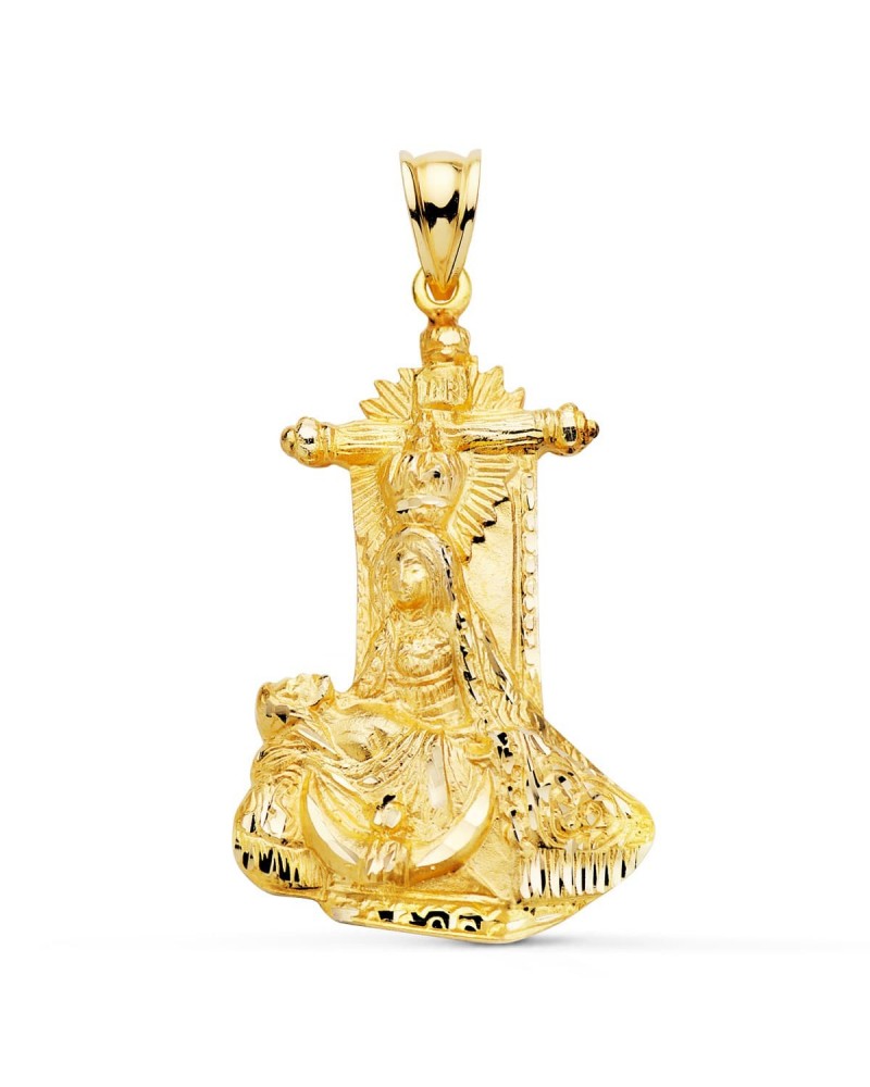 Medalla Virgen de Angustias oro 18k silueta tallada 34x22mm