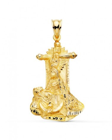 Medalla Virgen de Angustias oro 18k silueta tallada 34x22mm