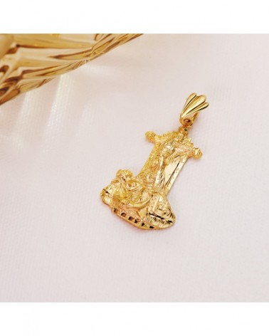 Medalla Virgen de Angustias oro 18k silueta tallada 34x22mm
