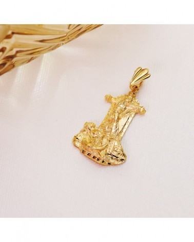 Medalla Virgen de Angustias oro 18k silueta tallada 34x22mm