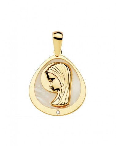 Medalla oro 18k Virgen Niña nácar 18x16mm