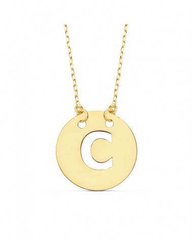 Colgante letra C oro 18k cadena forzada 42cm
