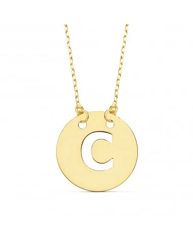 Colgante letra C oro 18k cadena forzada 42cm