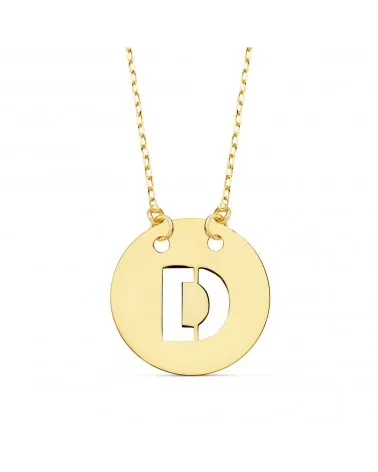 Colgante oro 18k letra D personalizada cadena 42cm
