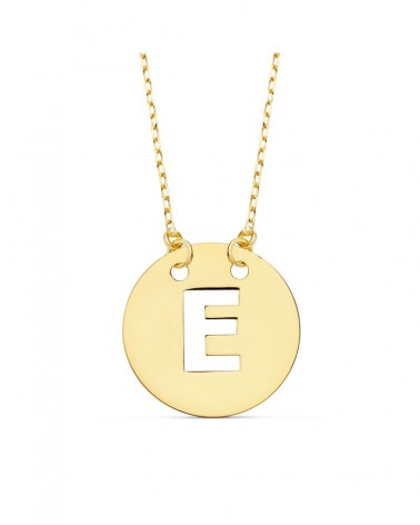 Colgante letra E oro 18k amarillo con cadena 42cm