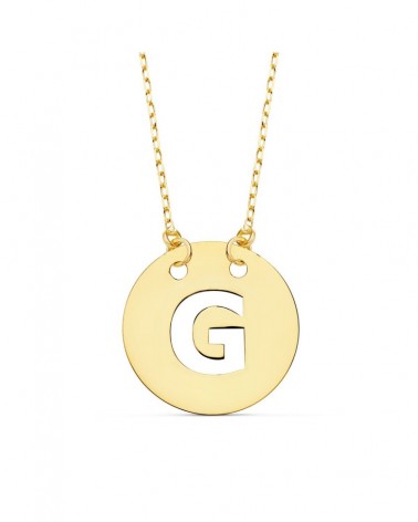 Colgante oro 18k letra G círculo 15mm cadena 42cm