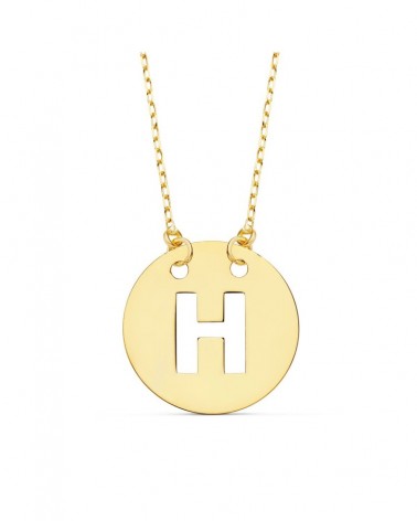 Colgante oro 18k letra H círculo cadena 42cm