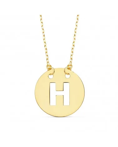 Colgante oro 18k letra H círculo cadena 42cm
