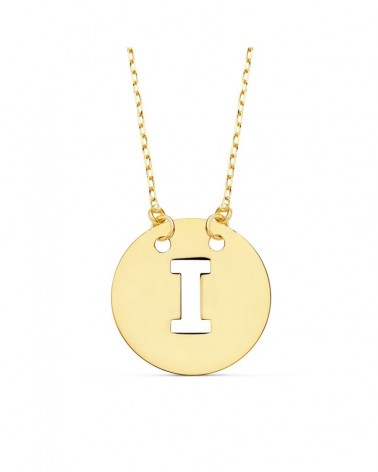 Colgante oro 18k letra I círculo 15 mm cadena 42 cm