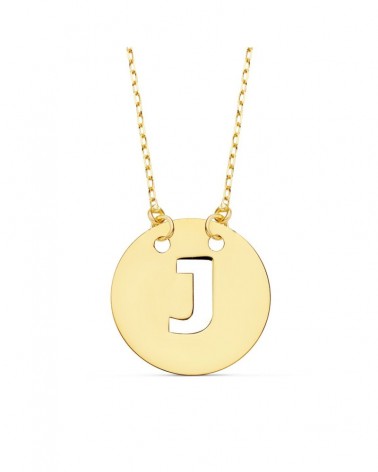 Colgante cadena oro 18k letra J círculo 15mm 42cm