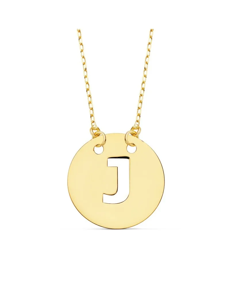 Colgante cadena oro 18k letra J círculo 15mm 42cm