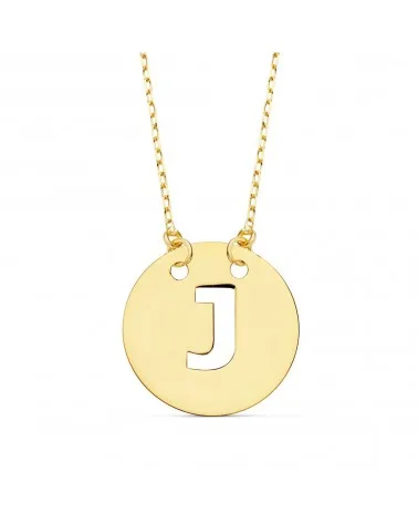 Colgante cadena oro 18k letra J círculo 15mm 42cm