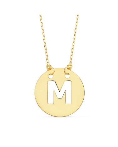 Colgante letra M oro 18k con cadena 42cm