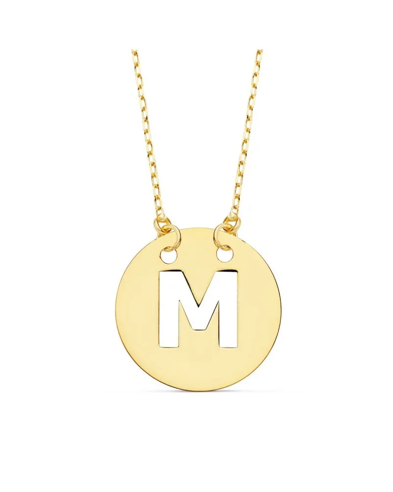 Colgante letra M oro 18k con cadena 42cm
