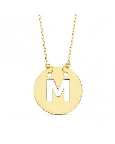 Colgante letra M oro 18k con cadena 42cm