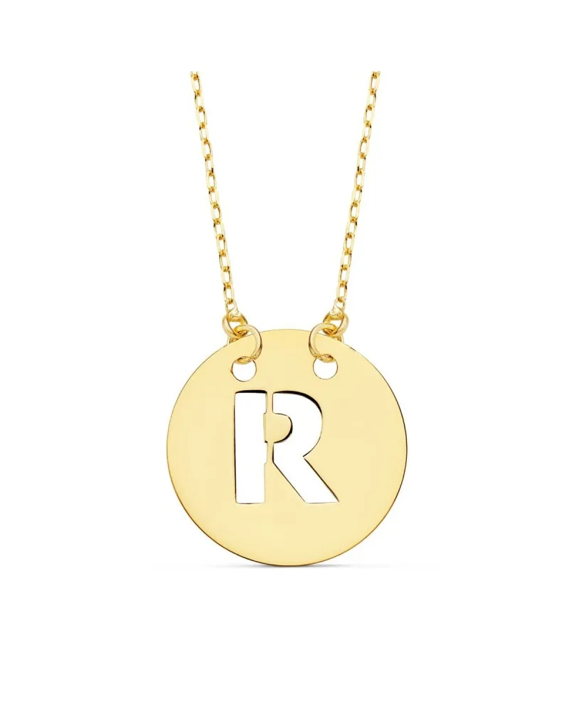 Colgante letra R oro 18k amarillo cadena 42cm