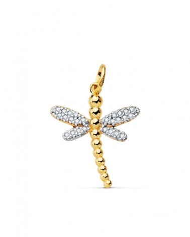 Colgante oro 18k libélula bicolor circonitas 21x17 mm