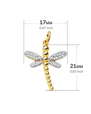 Colgante oro 18k libélula bicolor circonitas 21x17 mm