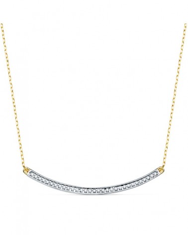 Gargantilla oro 18k bicolor barra curva circonitas 40cm