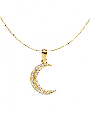 Colgante oro 18k luna circonitas cadena veneciana 42cm