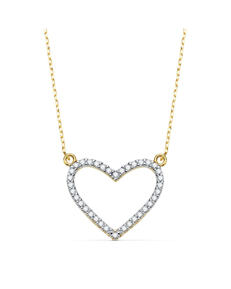 Collar oro 18k bicolor corazón circonitas 43cm