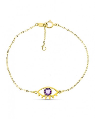 Pulsera oro 18k motivo ojo piedra violeta 19cm