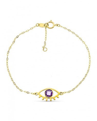Pulsera oro 18k motivo ojo piedra violeta 19cm