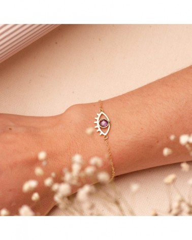 Pulsera oro 18k motivo ojo piedra violeta 19cm