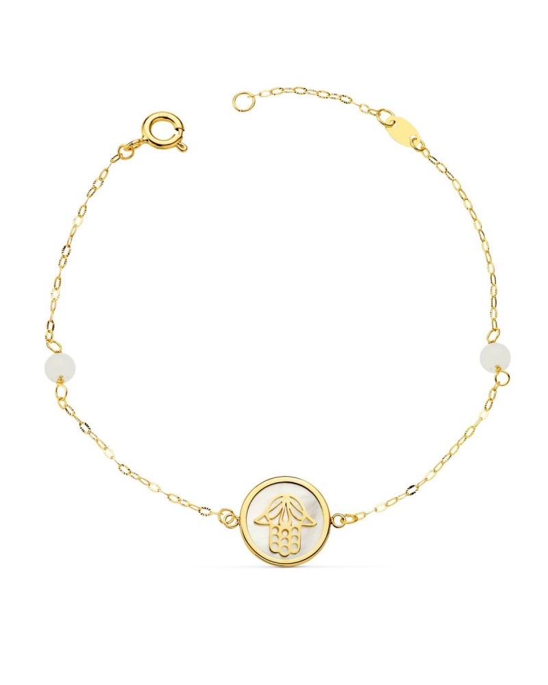 Pulsera oro 18k nácar mano Fátima jade