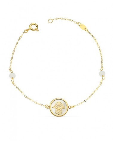 Pulsera oro 18k nácar mano Fátima jade