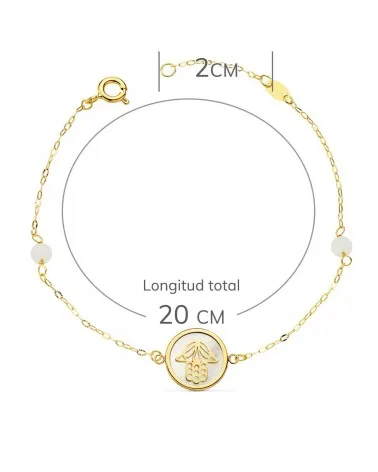 Pulsera oro 18k nácar mano Fátima jade