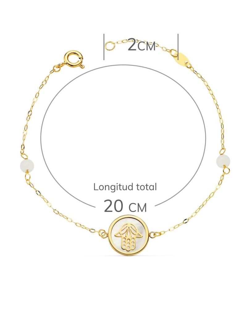 Pulsera oro 18k nácar mano Fátima jade