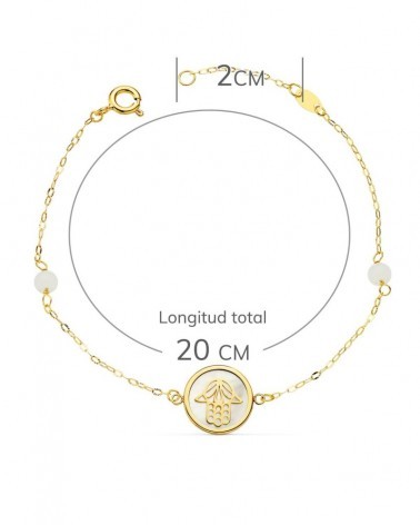 Pulsera oro 18k nácar mano Fátima jade