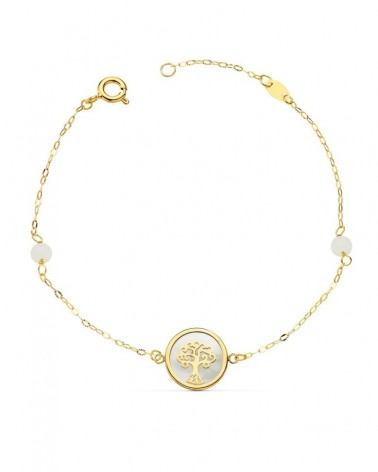 Pulsera oro 18k árbol de la vida nácar jade