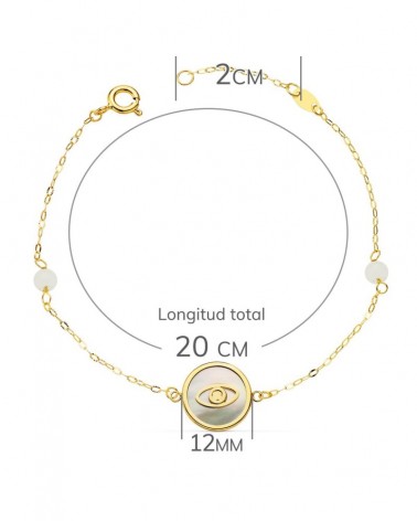 Pulsera oro 18k nácar amuleto ojo turco jade